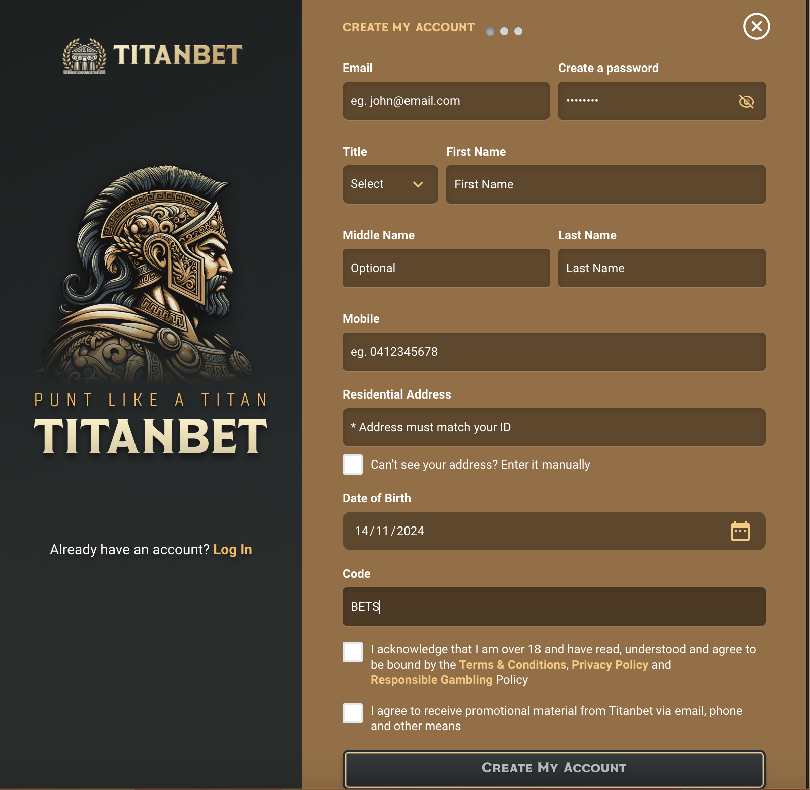 TitanBet Sign Up Code
